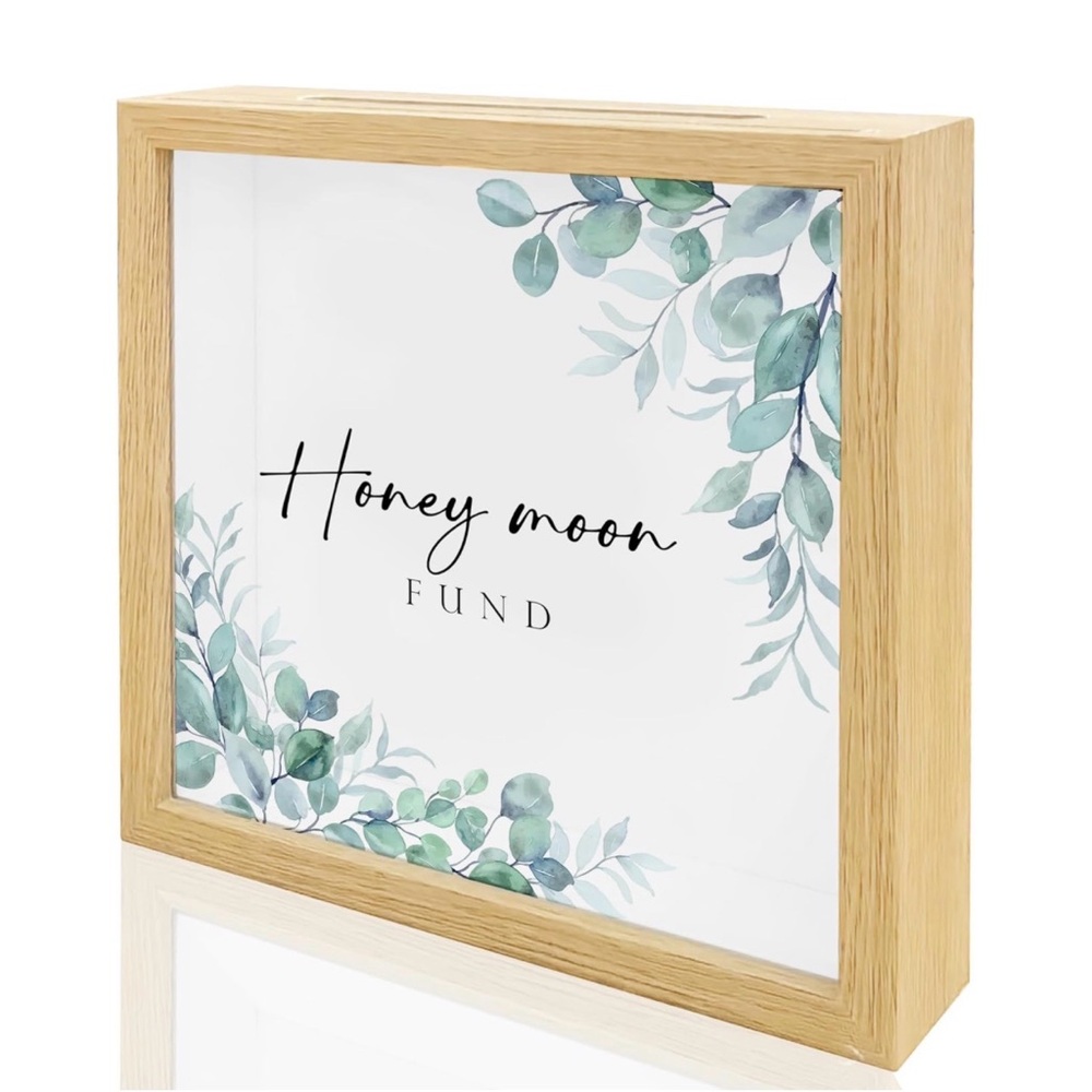 Wooden Honeymoon Fund Box with Greenery Design